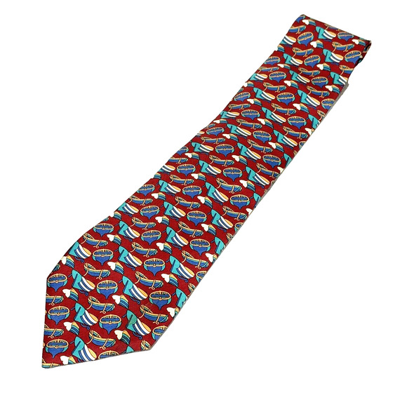 Vintage Christian Dior Monsieur Silk Neck Tie Red Blue Rowboats Luxury Designer - Picture 2 of 7